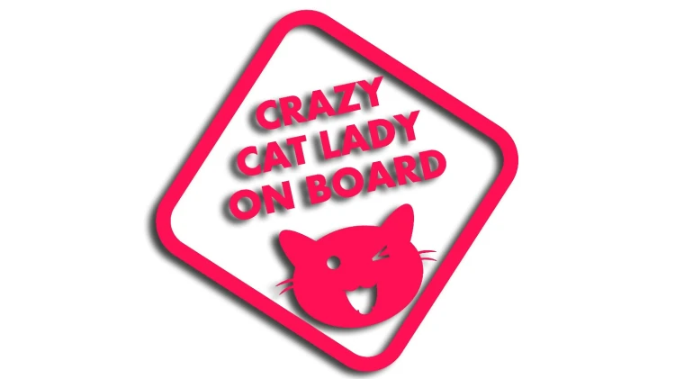 Naklejka Crazy Cat Lady on Board - śmieszna wlepka na auto dla kociary - znak ostrzegawczy z kotem różowy neon