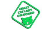 Naklejka Crazy Cat Lady on Board - śmieszna wlepka na auto dla kociary - znak ostrzegawczy z kotem zielony neon