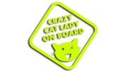 Naklejka Crazy Cat Lady on Board - śmieszna wlepka na auto dla kociary - znak ostrzegawczy z kotem żółty neon