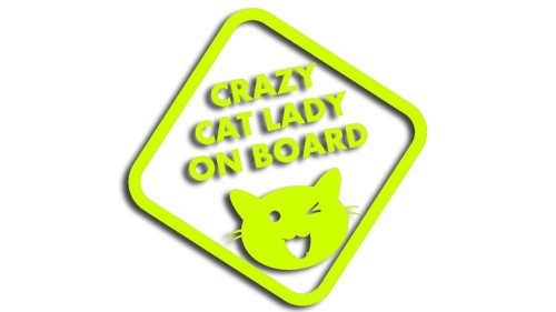 Naklejka Crazy Cat Lady on Board - śmieszna wlepka na auto dla kociary - znak ostrzegawczy z kotem żółty neon