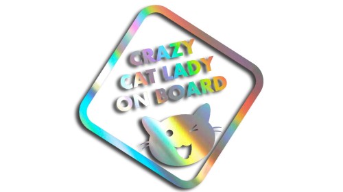 Naklejka Crazy Cat Lady on Board - śmieszna wlepka na auto dla kociary - znak ostrzegawczy z kotem holograficzna