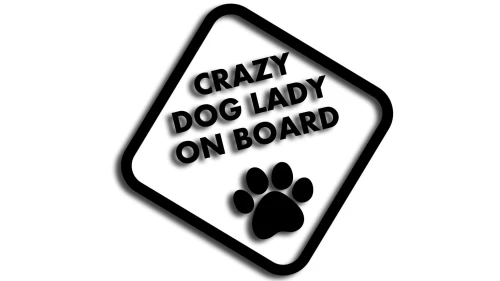 naklejka Crazy Dog Lady on Board - śmieszna wlepka na auto dla psiary - znak ostrzegawczy z łapą psa czarna