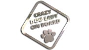 naklejka Crazy Dog Lady on Board - śmieszna wlepka na auto dla psiary - znak ostrzegawczy z łapą psa chrom