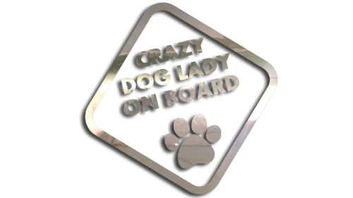 naklejka Crazy Dog Lady on Board - śmieszna wlepka na auto dla psiary - znak ostrzegawczy z łapą psa chrom
