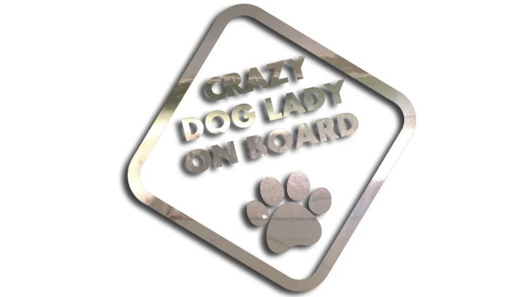naklejka Crazy Dog Lady on Board - śmieszna wlepka na auto dla psiary - znak ostrzegawczy z łapą psa chrom