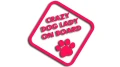 naklejka Crazy Dog Lady on Board - śmieszna wlepka na auto dla psiary - znak ostrzegawczy z łapą psa różowy neon