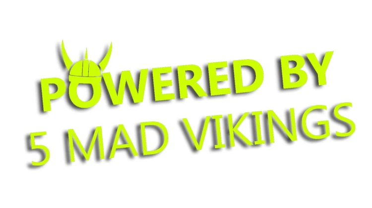 Naklejka POWERED BY 5 MAD VIKINGS do Volvo Saab Scania żółty neon