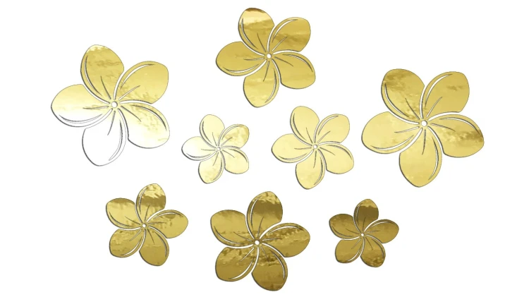 Naklejki KWIATY HAWAJSKIE - Plumeria - Zestaw 8 szt. złoty chrom