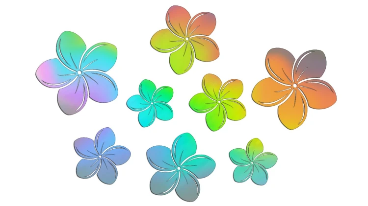 Naklejki KWIATY HAWAJSKIE - Plumeria - Zestaw 8 szt. holograficzne