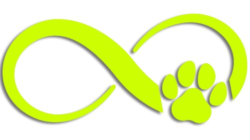 Naklejka ZNAK NIESKOŃCZONOŚCI - łapka pieska lub kotka - Infinity - żółty neon