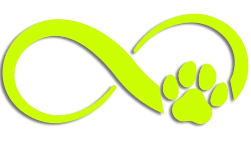 Naklejka ZNAK NIESKOŃCZONOŚCI - łapka pieska lub kotka - Infinity - żółty neon