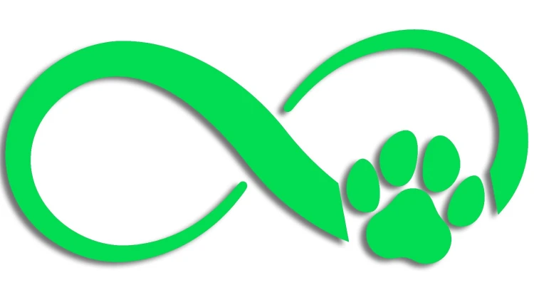 Naklejka ZNAK NIESKOŃCZONOŚCI - łapka pieska lub kotka - Infinity - zielony neon