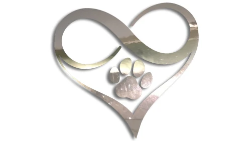 Naklejka SERCE ZNAK NIESKOŃCZONOŚCI - łapka pieska lub kotka - Infinity - chrom