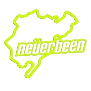 Naklejka NEVERBEEN - Tor Nurburgring Parodia - Śmieszna na Auto - żółty neon