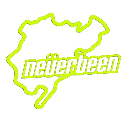Naklejka NEVERBEEN - Tor Nurburgring Parodia - Śmieszna na Auto - żółty neon