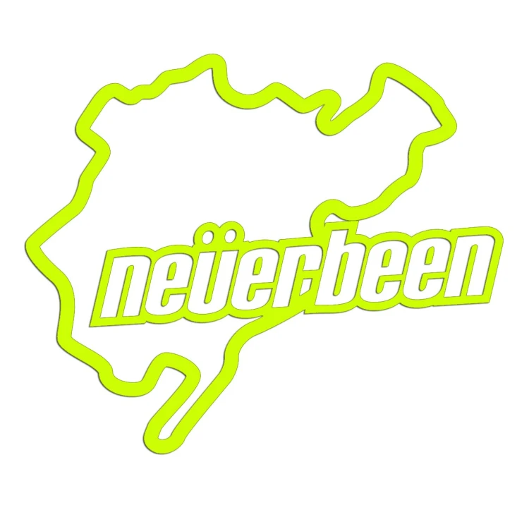 Naklejka NEVERBEEN - Tor Nurburgring Parodia - Śmieszna na Auto - żółty neon