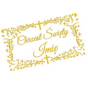 Naklejka CHRZEST ŚWIĘTY z Imieniem - Ozdobna Ramka - Gołąbki - Personalizowana - żółta