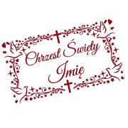Naklejka CHRZEST ŚWIĘTY z Imieniem - Ozdobna Ramka - Gołąbki - Personalizowana - bordowa