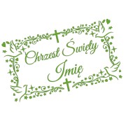 Naklejka CHRZEST ŚWIĘTY z Imieniem - Ozdobna Ramka - Gołąbki - Personalizowana - jasny zielony