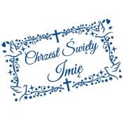 Naklejka CHRZEST ŚWIĘTY z Imieniem - Ozdobna Ramka - Gołąbki - Personalizowana - niebieska
