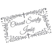 Naklejka CHRZEST ŚWIĘTY z Imieniem - Ozdobna Ramka - Gołąbki - Personalizowana - szara