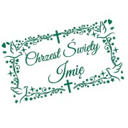 Naklejka CHRZEST ŚWIĘTY z Imieniem - Ozdobna Ramka - Gołąbki - Personalizowana - zielona