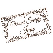 Naklejka CHRZEST ŚWIĘTY z Imieniem - Ozdobna Ramka - Gołąbki - Personalizowana - ciemny brązowy