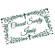 Naklejka CHRZEST ŚWIĘTY z Imieniem - Ozdobna Ramka - Gołąbki - Personalizowana - ciemny zielony
