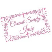 Naklejka CHRZEST ŚWIĘTY z Imieniem - Ozdobna Ramka - Gołąbki - Personalizowana - jasny różowy