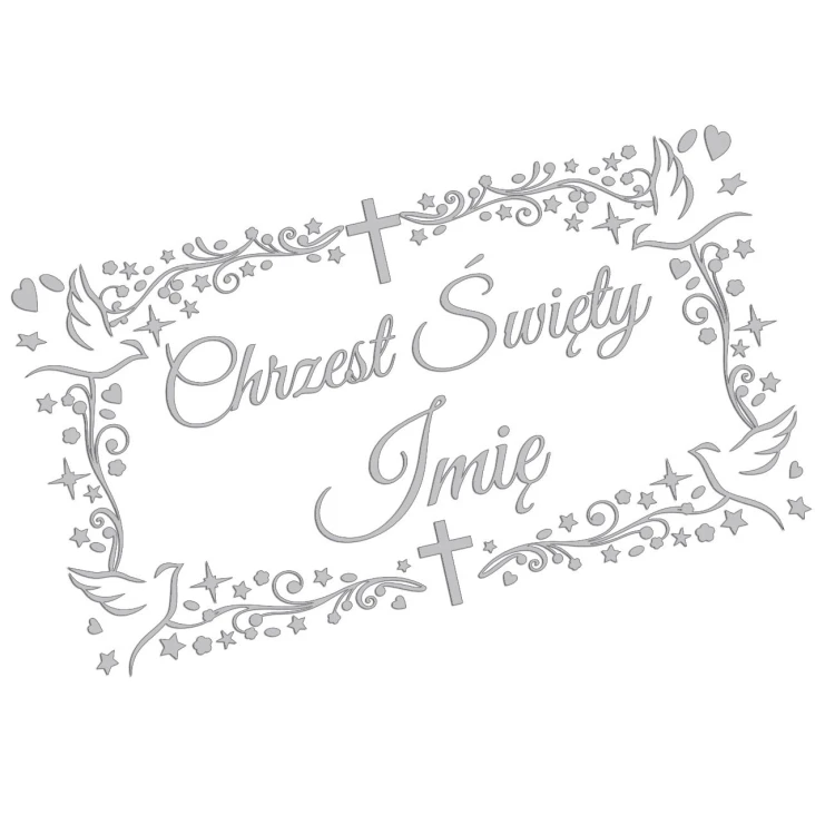 Naklejka CHRZEST ŚWIĘTY z Imieniem - Ozdobna Ramka - Gołąbki - Personalizowana - jasny szary
