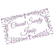 Naklejka CHRZEST ŚWIĘTY z Imieniem - Ozdobna Ramka - Gołąbki - Personalizowana - liliowa