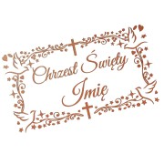 Naklejka CHRZEST ŚWIĘTY z Imieniem - Ozdobna Ramka - Gołąbki - Personalizowana - miedziana