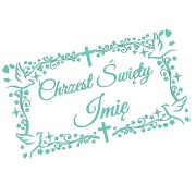 Naklejka CHRZEST ŚWIĘTY z Imieniem - Ozdobna Ramka - Gołąbki - Personalizowana - miętowa