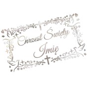Naklejka CHRZEST ŚWIĘTY z Imieniem - Ozdobna Ramka - Gołąbki - Personalizowana - chrom