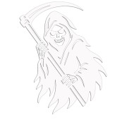 Naklejka ŚMIERĆ KOSTUCHA - Ponury Żniwiarz z Kosą - Grim Reaper - biała