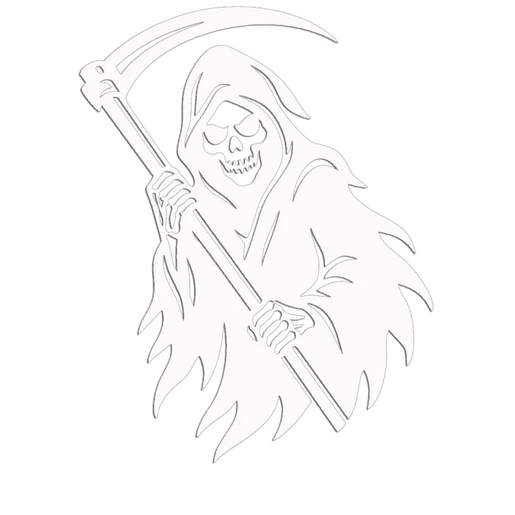 Naklejka ŚMIERĆ KOSTUCHA - Ponury Żniwiarz z Kosą - Grim Reaper - biała