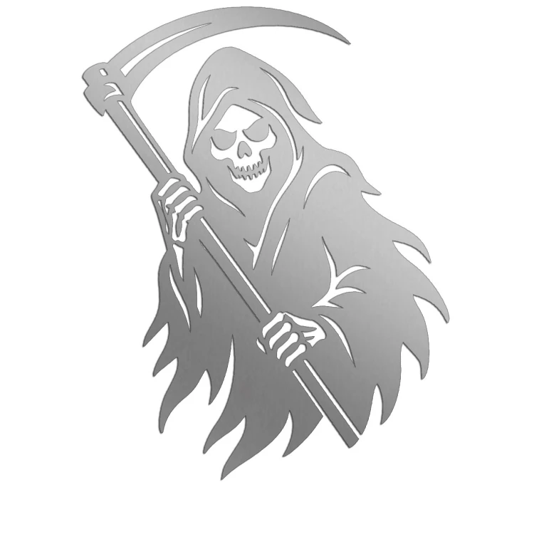 Naklejka ŚMIERĆ KOSTUCHA - Ponury Żniwiarz z Kosą - Grim Reaper - srebrna