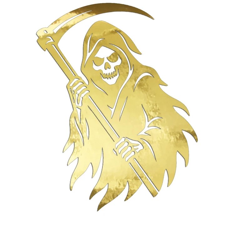 Naklejka ŚMIERĆ KOSTUCHA - Ponury Żniwiarz z Kosą - Grim Reaper - złoty chrom