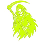 Naklejka ŚMIERĆ KOSTUCHA - Ponury Żniwiarz z Kosą - Grim Reaper - żółty neon