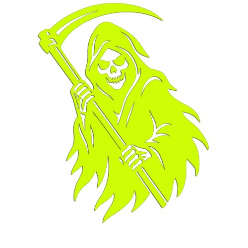 Naklejka ŚMIERĆ KOSTUCHA - Ponury Żniwiarz z Kosą - Grim Reaper - żółty neon