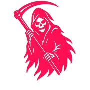 Naklejka ŚMIERĆ KOSTUCHA - Ponury Żniwiarz z Kosą - Grim Reaper - różowy neon