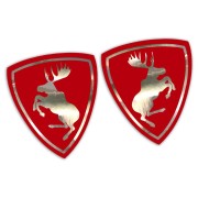 Naklejki ŁOŚ VOLVO Prancing Moose - Czerwony Mat + Chrom - Komplet Lewa/Prawa