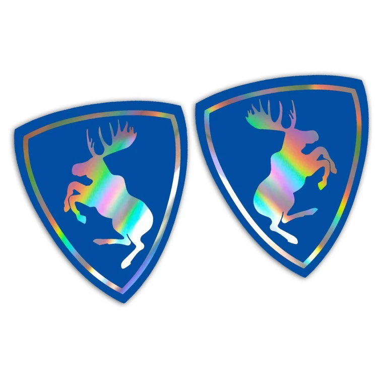 Naklejki ŁOŚ VOLVO Prancing Moose - niebieski Mat + holograficzny - Komplet Lewa/Prawa