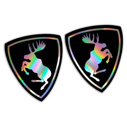Naklejki ŁOŚ VOLVO Prancing Moose - Czarny Mat + holograficzny - Komplet Lewa/Prawa