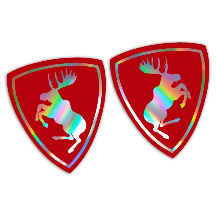 Naklejki ŁOŚ VOLVO Prancing Moose - Czerwony Mat + holograficzny - Komplet Lewa/Prawa