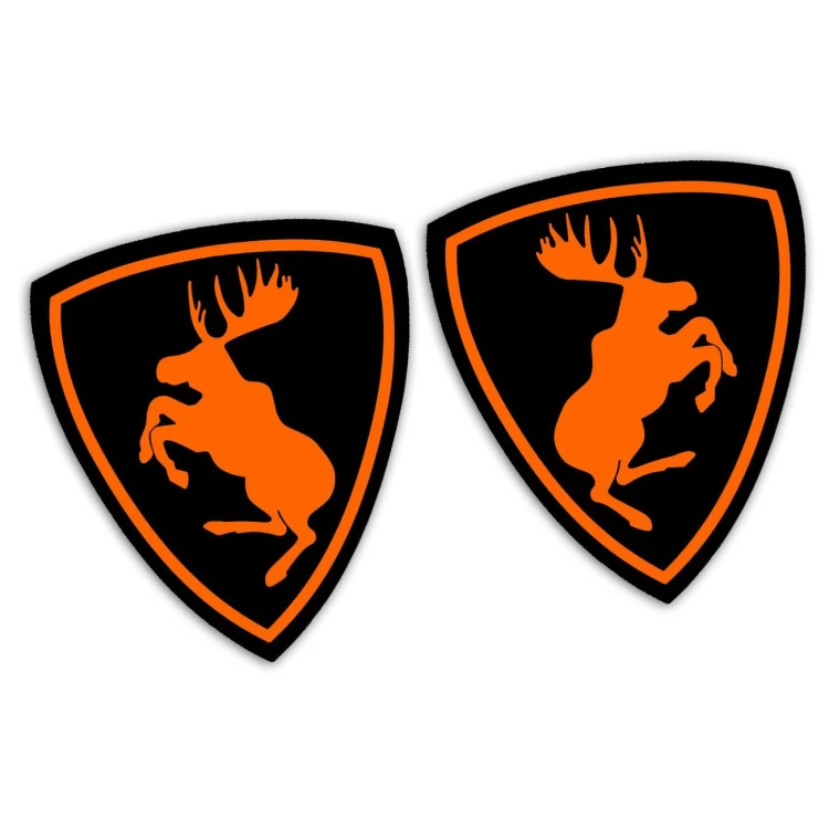 Naklejki ŁOŚ VOLVO Szalony łoś - Czarny Mat + pomarańczowy neon - Komplet Lewa/Prawa