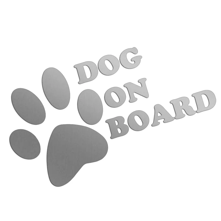 Naklejka DOG ON BOARD - Pies w Samochodzie - Łapa Psa - Na Szybę - srebrna