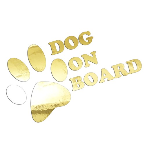 Naklejka DOG ON BOARD - Pies w Samochodzie - Łapa Psa - Na Szybę - złoty chrom