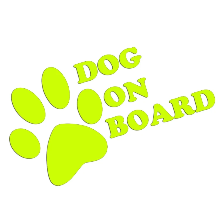 Naklejka DOG ON BOARD - Pies w Samochodzie - Łapa Psa - Na Szybę - żółty neon