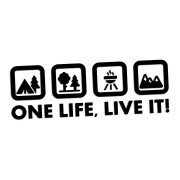Naklejka One Life Live It - camping las grill góry - wlepka na kampera i auto terenowe czarna